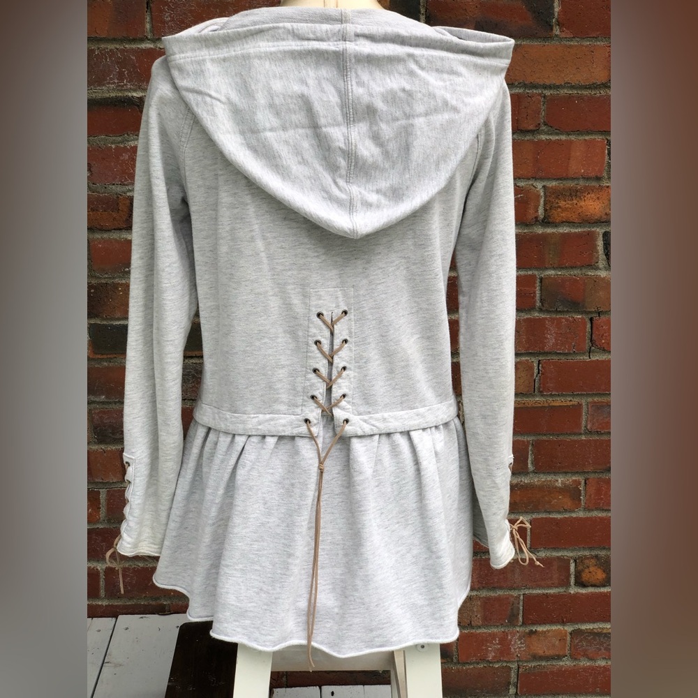 Sundance Light Gray Hoodie with Lace-Up Details